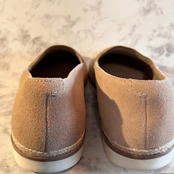 Womens Clarks Slip On Size 8 Leather/Canvas Upper Striped Serena Paige Tan/White - Picture 4 of 8